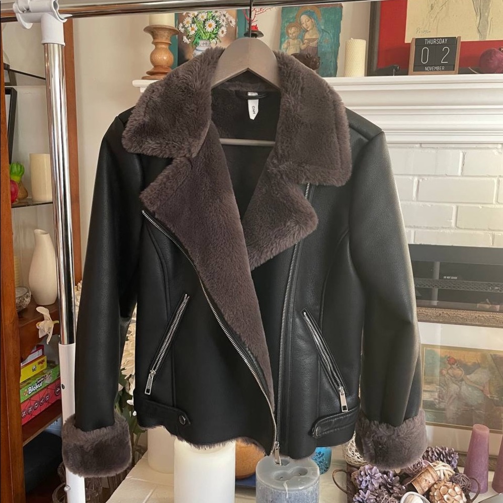 Mango Aviator Jacket With Faux Fur Trim